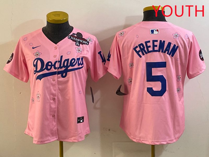 Youth Los Angeles Dodgers #5 Freeman Pink Sakura Edition 2025 Nike MLB Jersey style 4